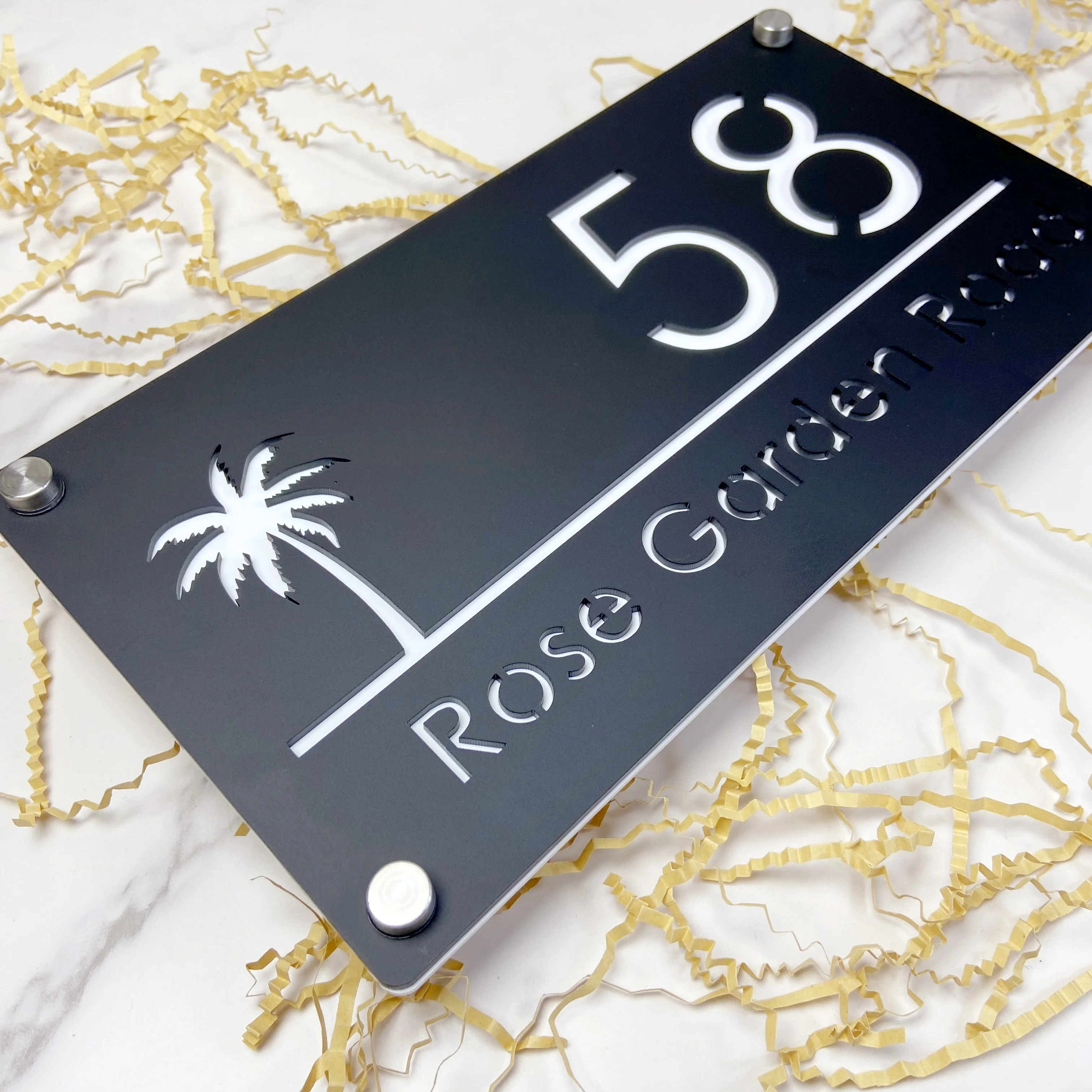 Modern Decor Personalized Custom Acrylic Palms Tree Seaside House Number Sign Plate Outside Address Name Door Wall Room Plaque