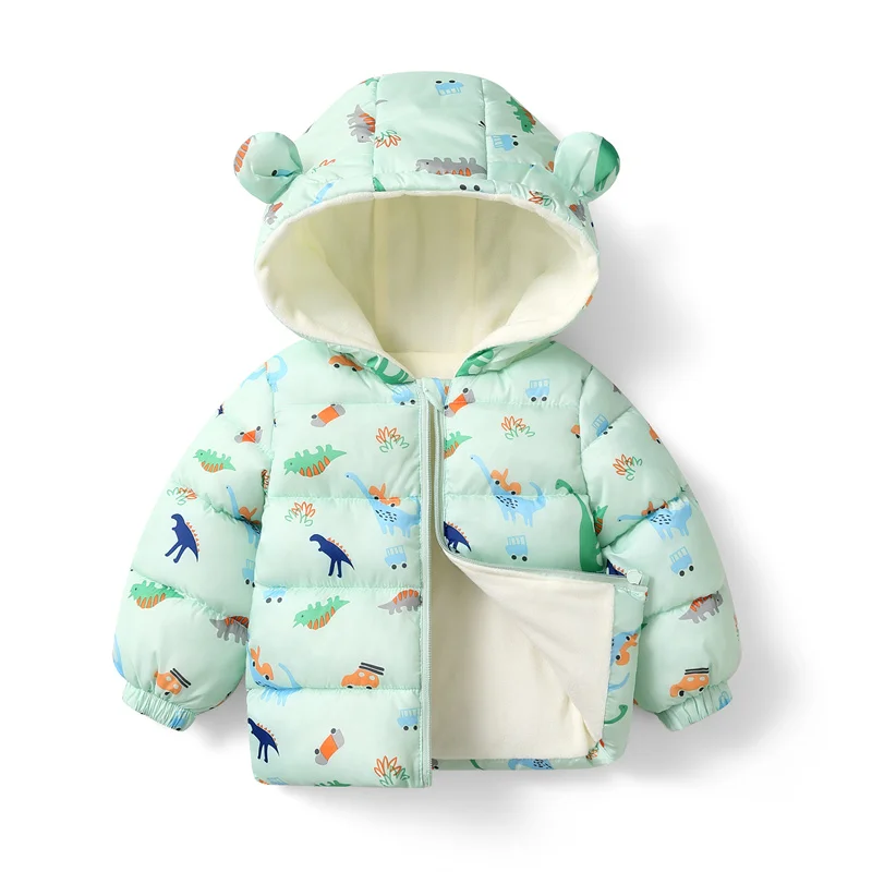 Baby Printed Hooded Puffer Jacket Infant Warm Fleece - Lined Coat Bear Ear Design