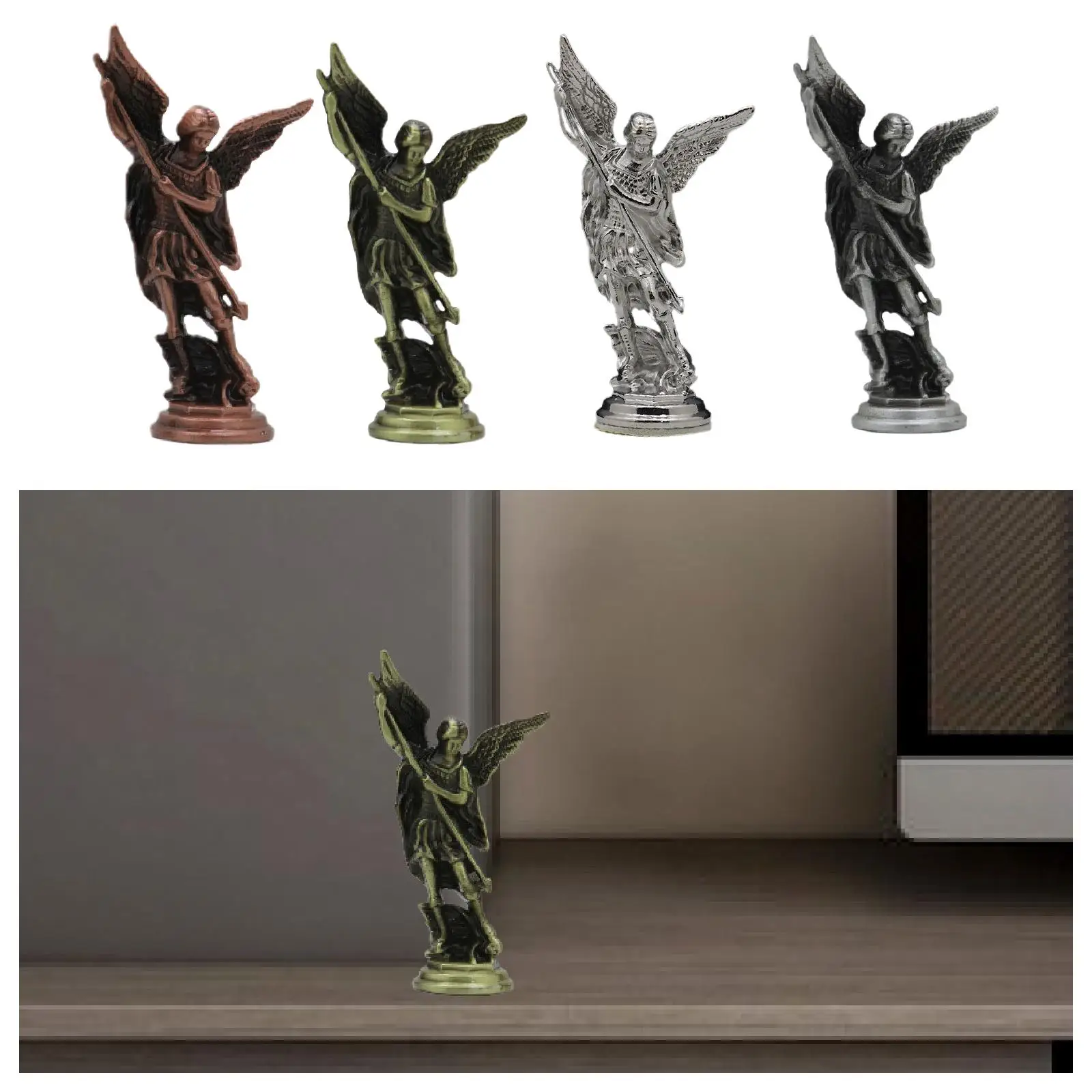 Description Picture 2 of itemHoly Angel Saint Michael Figurine Metal Statue Vintage Metal Craft Jewelry Ornaments for Entryway Home Office Decorations