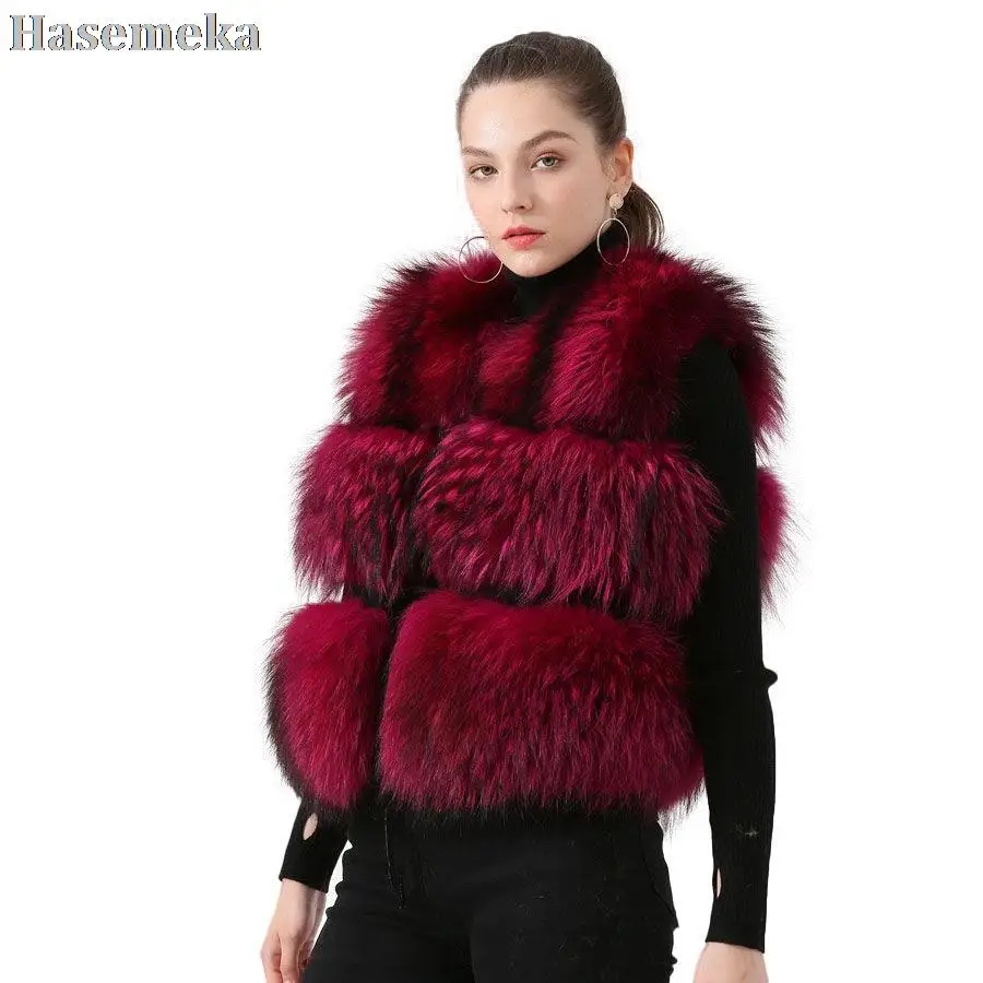 

Fashion 100% Natural Raccoon Furs Short Vest Women Winter Real Fur Thicken Fluffy Coat Korean Streetwear For Women Luxury Warm