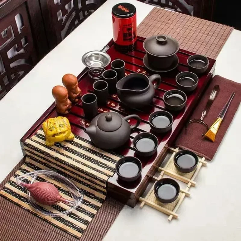 

Ceramic Kung Fu Tea Set Solid Wood Tray Teapot 27-piece Tea Suit Chinese Tea Ceremony