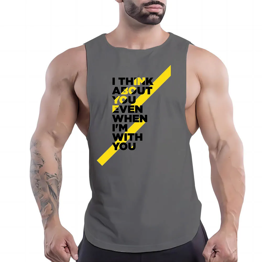 

Four Seasons Fashion Outdoor Sports Sleeveless Basketball Vest 2d Letter Print Men'S Crew Neck Comfortable Breathable Top Quick