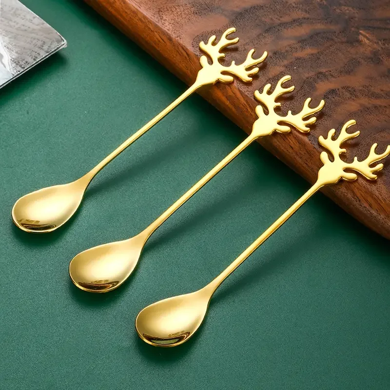 4/8pcs Stainless steel elk tableware Christmas Elk dessert spoon Coffee spoon mixing exquisite Christmas gift stainless steel spoon