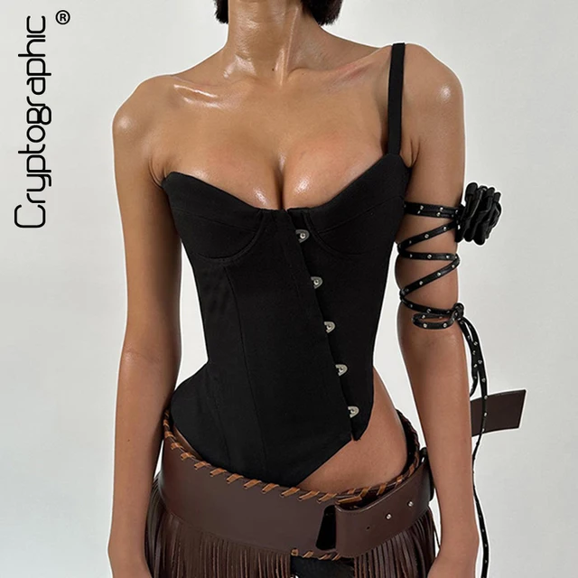 Cryptographic Asymmetric Fashion Sexy Corset Tops for Women Streetwear Elegant Sleeveless Bustier Top Cropped Chic Outfits 2024 1