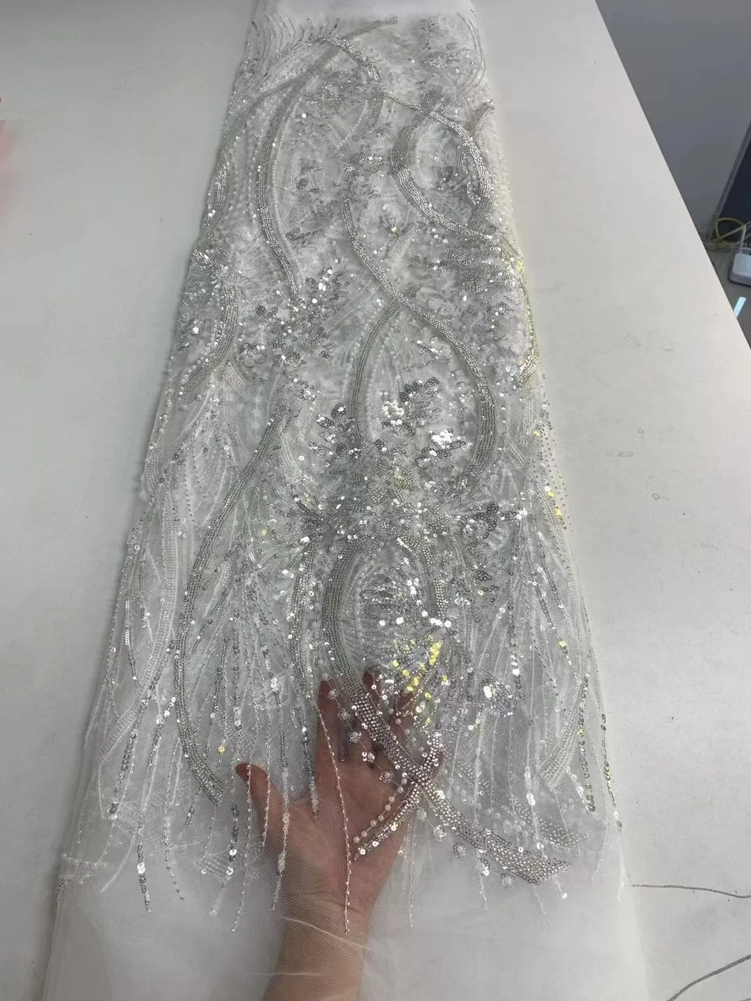 

Модная французская Тюлевая кружевная ткань, 5 ярдов, высококачественное нигерийское женское стандартное платье, блестки, вышивка, Африканское кружево, строчка