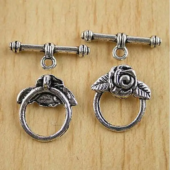 

8 sets Toggle24x8mm Ring19x17mmTibetan Silver color flower Toggle Clasp Findings H0001