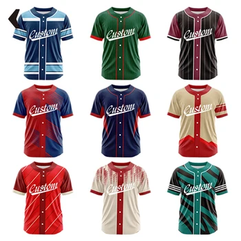 Custom Button Men Baseball Jersey Color Print Personal Team Name Sponsor Number Hip Hop Sportswear Women Baseball T-shirt ZB3994 1
