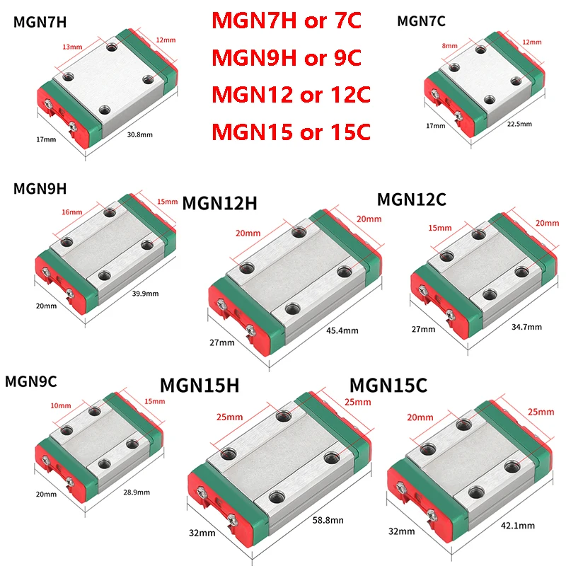 

2 шт., MGN7C MGN7H MGN9C MGN9H MGN15 MGN12C MGN12H, блок каретки для MGN7 MGN9 MGN12 MGN15, Миниатюрные линейные направляющие, части ЧПУ