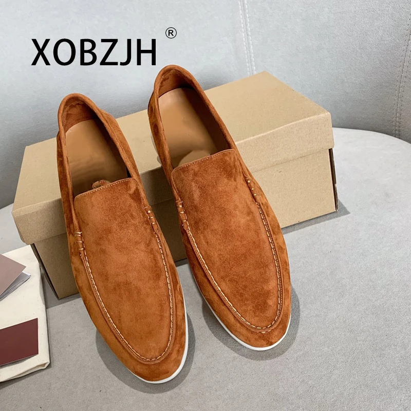 

Loafers Mocasines Sneakers Summer Walk Charms Suede Shoes For Men 2023 Brown Suede Leather Flats Women Brand High Quality Shoes