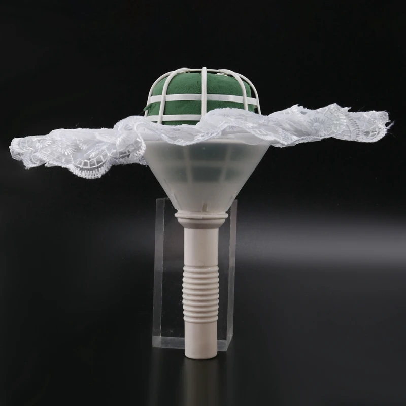 A85Q-6 Wedding Bridal Bouquet Holder Handles With 6 White Lace Collar Flower Holders