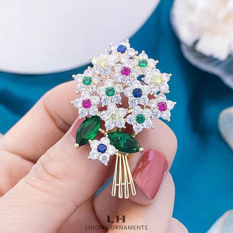 

High-end Luxury Colored Zircon Happiness Tree Brooches for Women Fashion Design Corsage Sweater Jacket Accessories Pin Gift