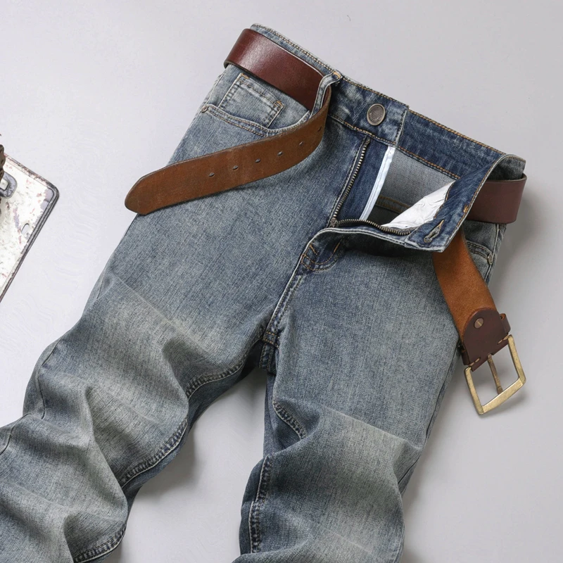 Spring Autumn Men Smart Jeans Business Fashion Straight Regular Stretch Denim Trousers Classic Plus Size 28-40