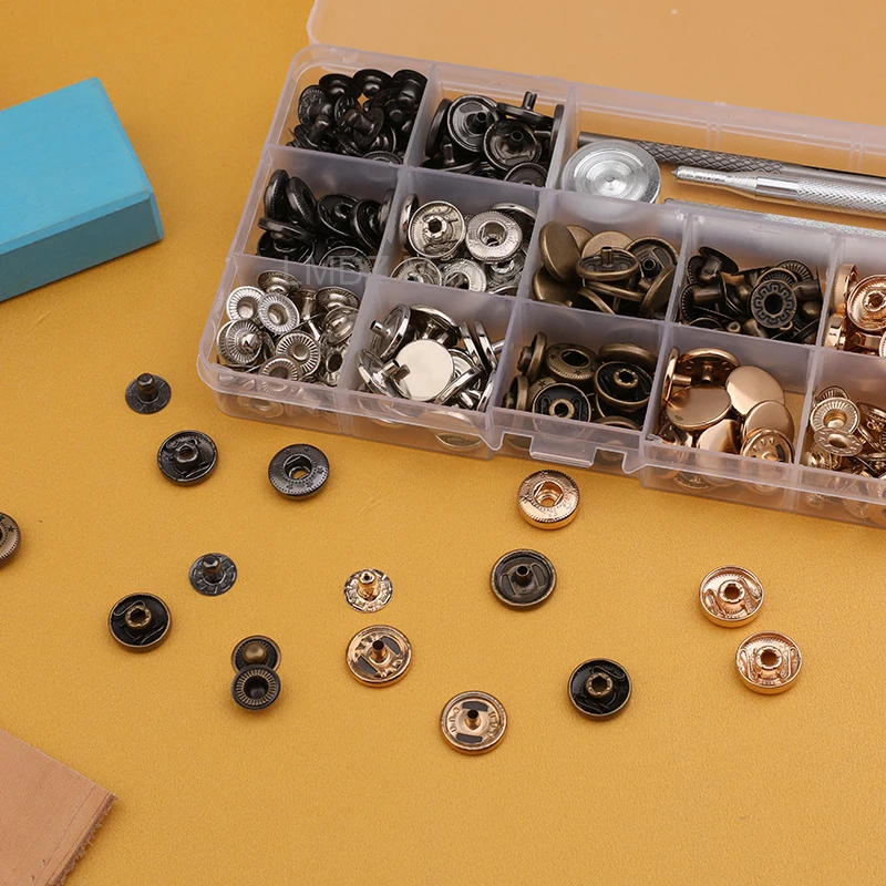 

TLKKUE Metal Leather Snaps Fasteners Button Kit With Installation Tools For Clothes Luggage Decoration Handmade DIY Craft