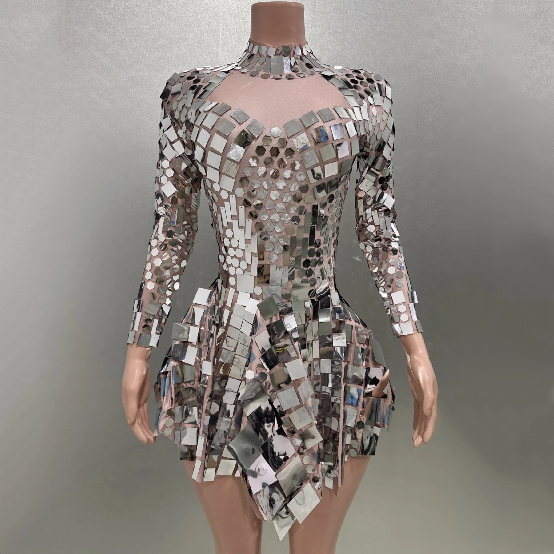 

Блестящее серебристое сексуальное платье-футляр с блестками, танцевальный костюм певицы, костюм для выступления, для ночного клуба, вечеринки, боди для шоу