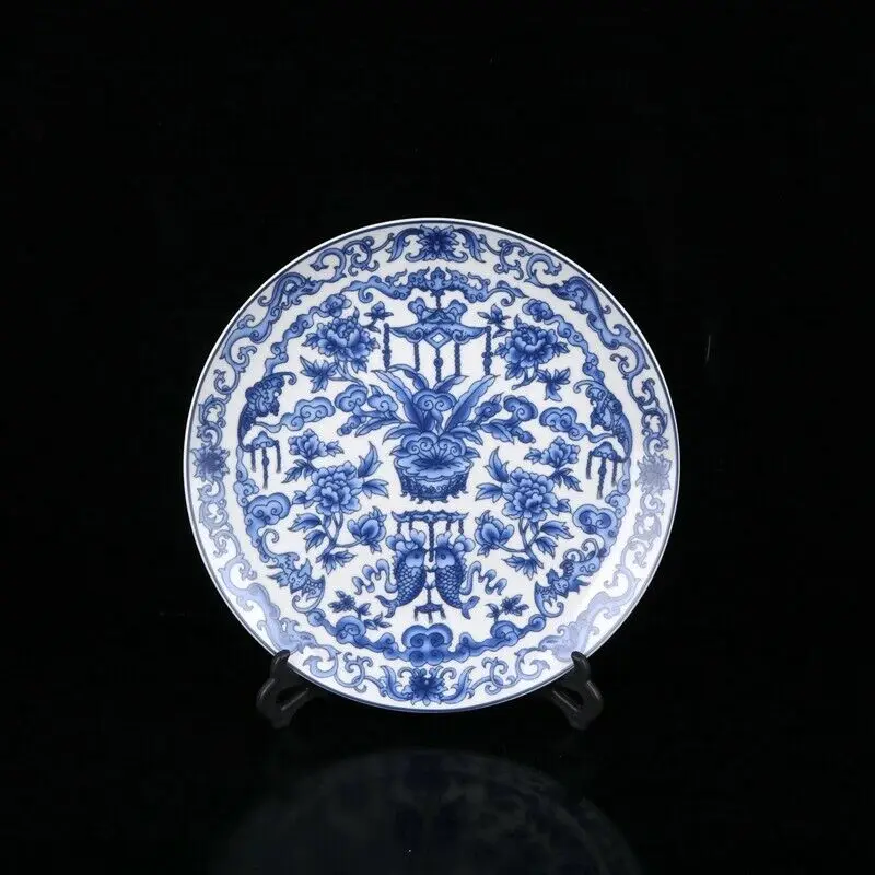 7.4インチ 中国清青と白の磁器手描きフラワーデザインプレート 【楽天