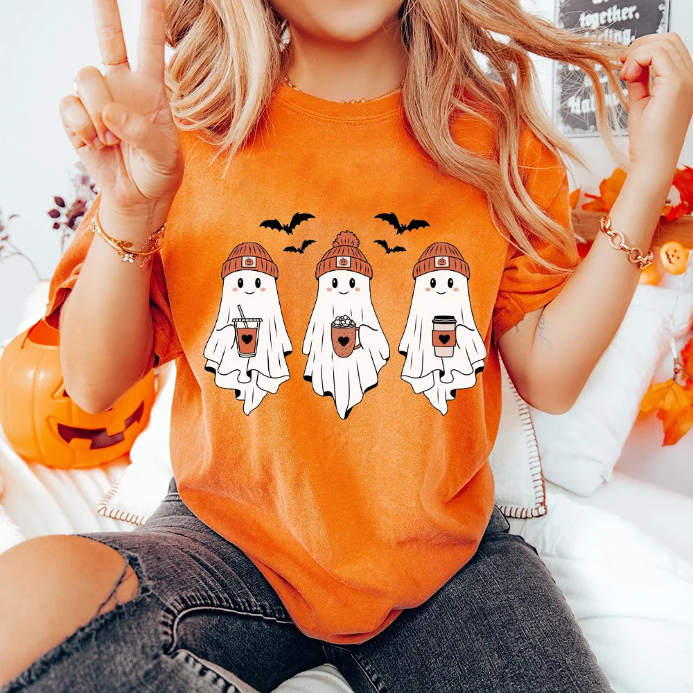 Süßes Geister-Halloween-Frauen-Herbsthemd, gruselige Saisonhemden, Halloween-Saison, kurze Ärmel, Damenhemden, Kleidung