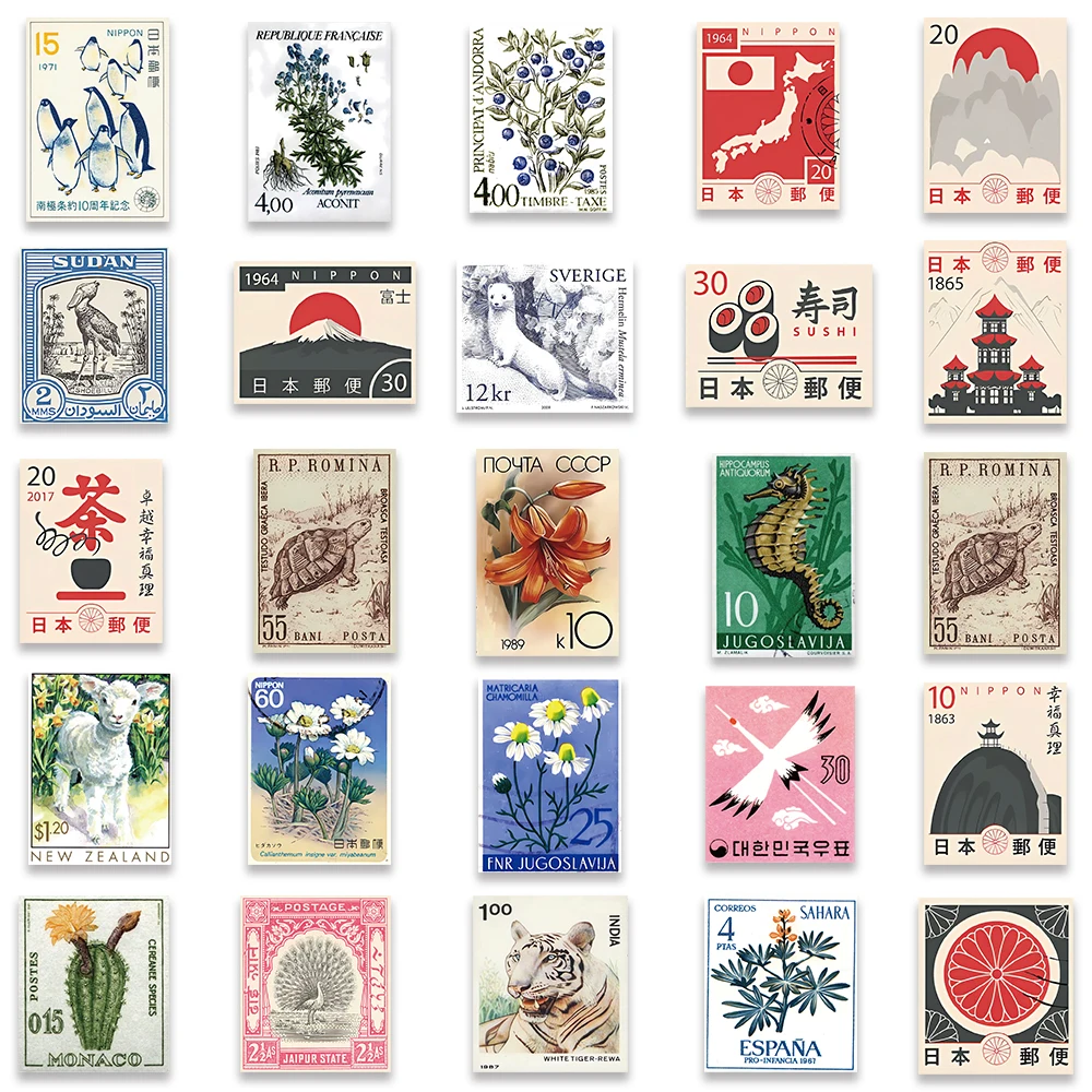 50pcs Vinyl Laptop Decals Aesthetic Retro Cartoon Stamp Style Stickers, Waterproof Graf... - SKU VLD01954 - UGI Packaging