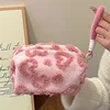 New Pink Red Color Heart Cosmetic Bags with Lanyard Girl Large Capacity Travel Organizer Cute Plush Makeup Bags for Women 3