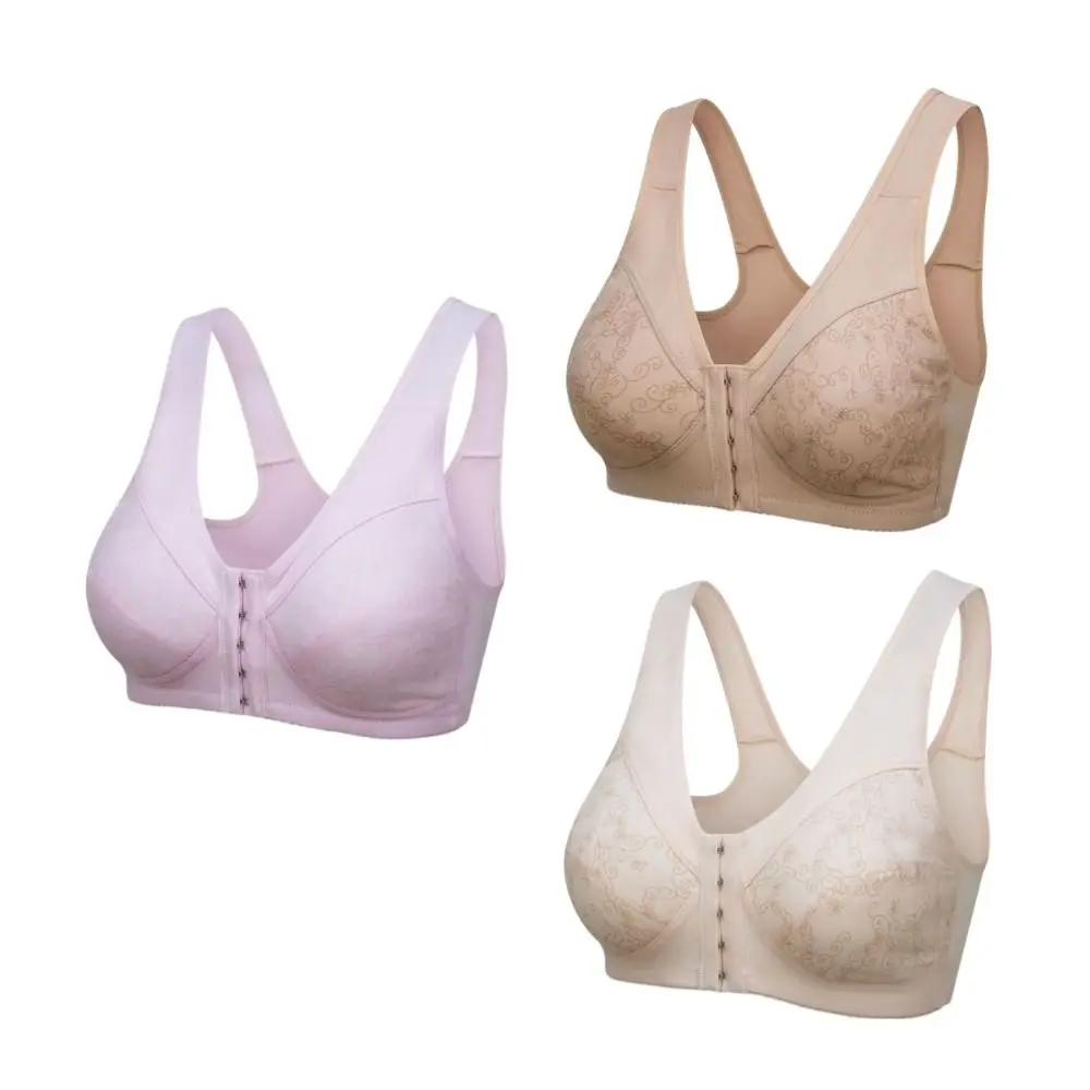 Soft Thin Front Button Bra Convenient Plus Size Women Wireless Bra Intimates Widen Straps Elderly Bra Lady