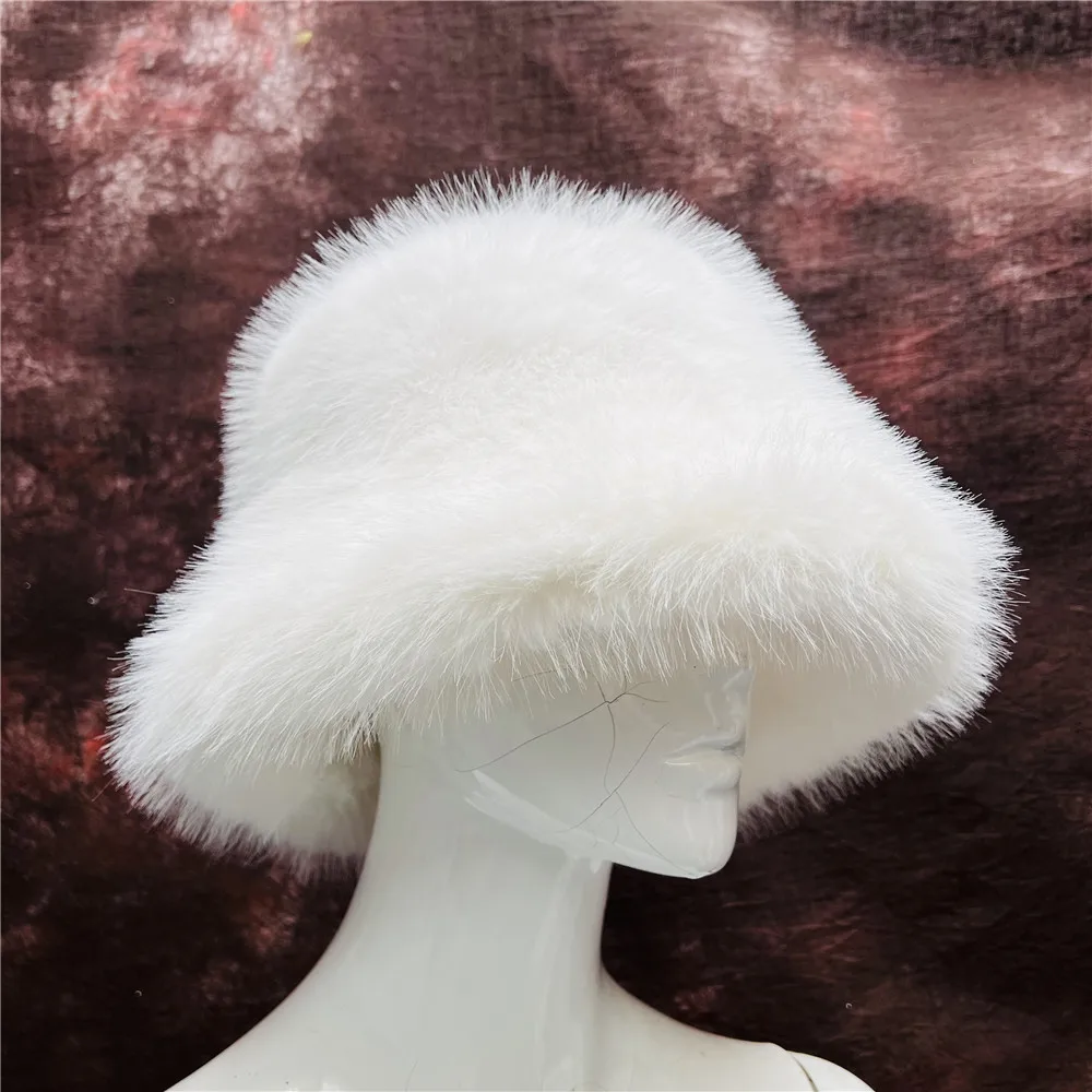 Women Winter Hats Faux Fur Panama Fisherman Bucket Hat