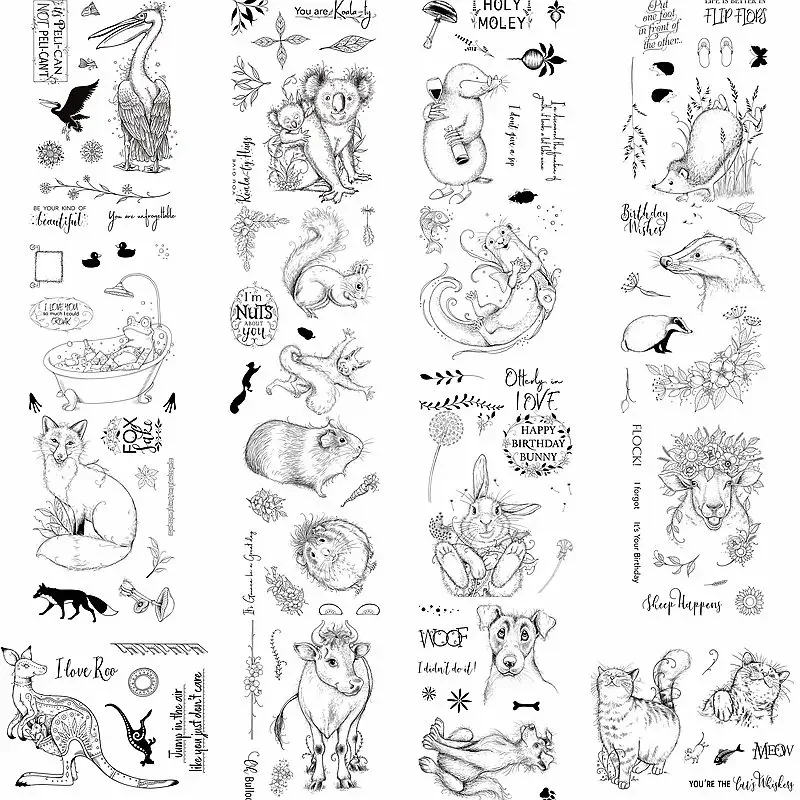 Animals Koala Mole Frog Squirrel Fox Rabbit Kangaroo Letter Words Clear Silicone Stamps Make Cards Paper Crapbook Craft Stamp
