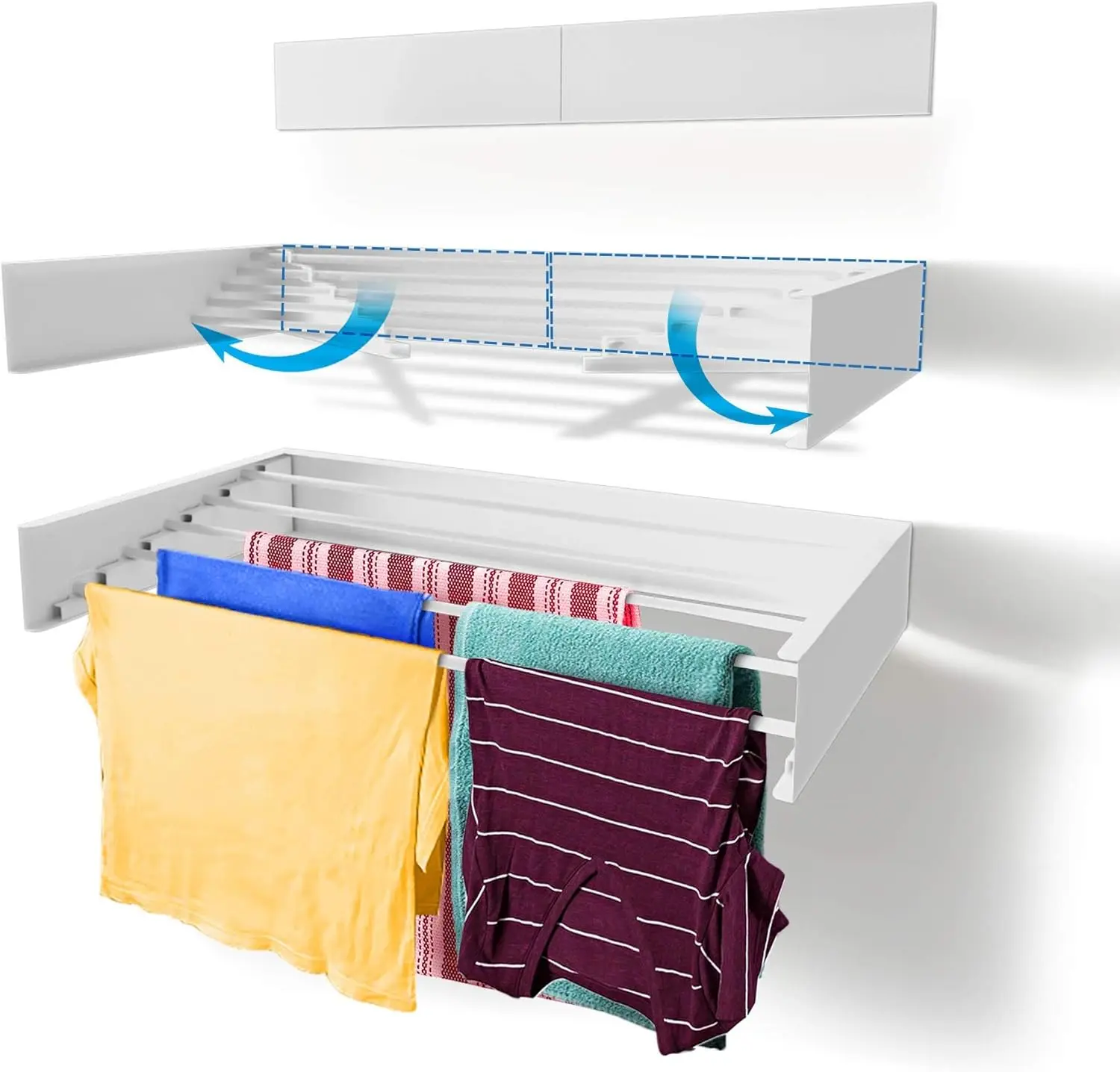 Laundry Drying Rack Collapsible Wall Mounted 5 Aluminum Rods Space Saving For Clothes