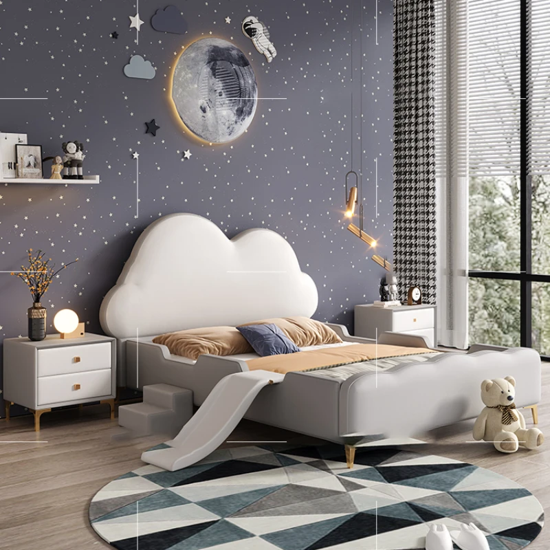 

Minimalist Modern Children Beds Boys Solid Wood Soft Guardrail Children Beds Cloud Style Cama Infantil Home Furniture WZ50CB