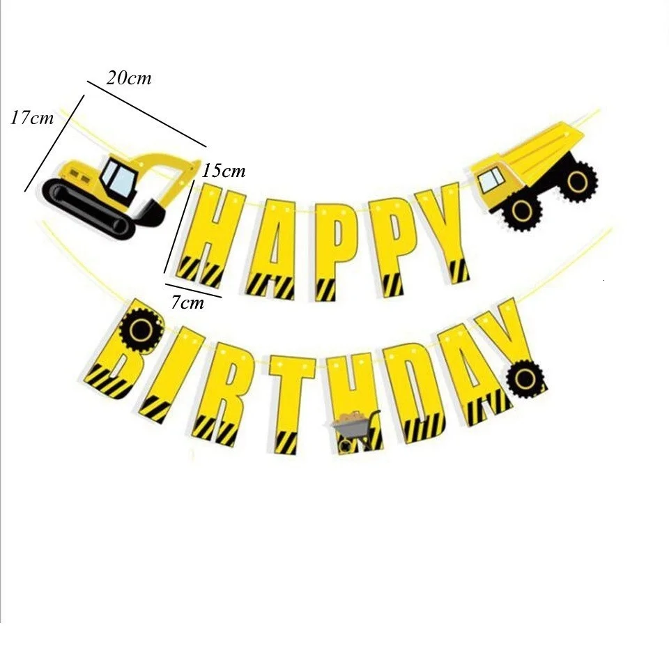 1set Construction Bulldozer Series Disposable Tableware Paper Cups Plates Truck Balloons For Boy's Birthday DIY Party Decoration 