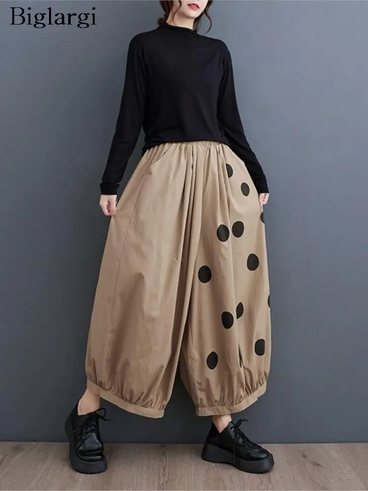 

Oversized Autumn New Wide Leg Pants Women Polka Dot Print Fashion Pleated Ladies Trousers Korean Loose Casual Woman Pants 2023