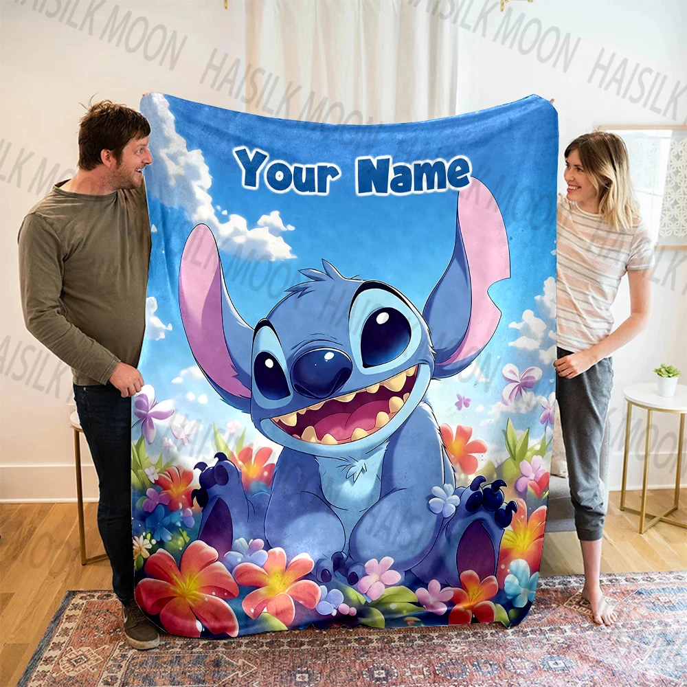 (Memo U Name)Customized Name Disney Stitch Printed Blanket All Seasons Multi-purpose Blanket Suitable for Sofa Travel Car Bed 3