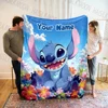 (Memo U Name)Customized Name Disney Stitch Printed Blanket All Seasons Multi-purpose Blanket Suitable for Sofa Travel Car Bed 3