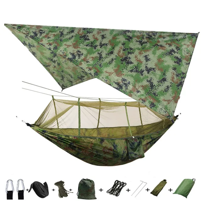 Lightweight Portable Camping Hammock and Tent Awning Rain Fly Tarp Waterproof Mosquito Net Hammock Canopy 210T Nylon Hammocks camouflage