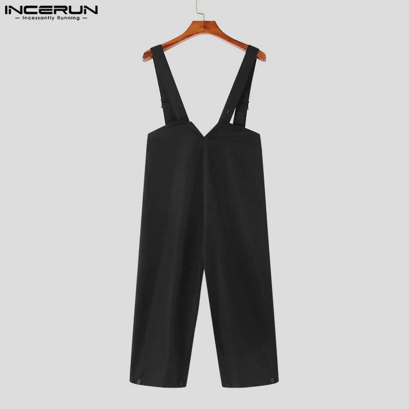 INCERUN Men's Loose Fitting High Waisted Wide Leg Jumpsuits Casual Streetwear Style Solid Sleeveless Shoulder Rompers S-5XL Men Rompers