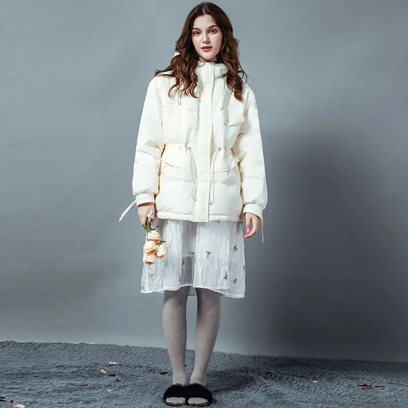 

Women Winter Coat Sweet Girls Adjustable Waist Hooded Parkas England Style Space Cotton Jackets Thick Sustans Zipper Plus Size