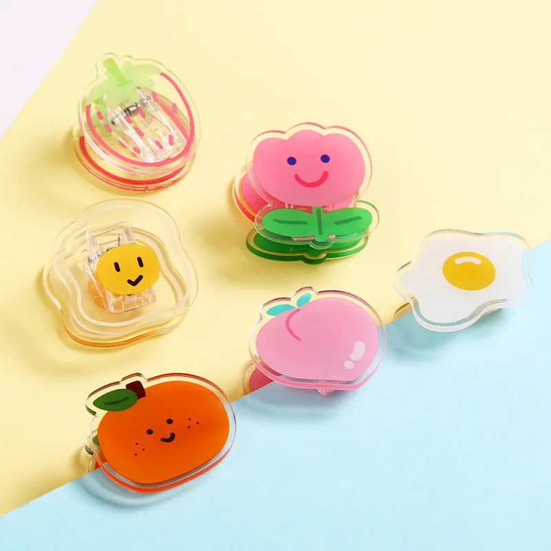 MOHAMM 1pc Kawaii Acrylic Fruit Double-sided Paperclips Hand Ledger Test  Note Clamp Office Stationery