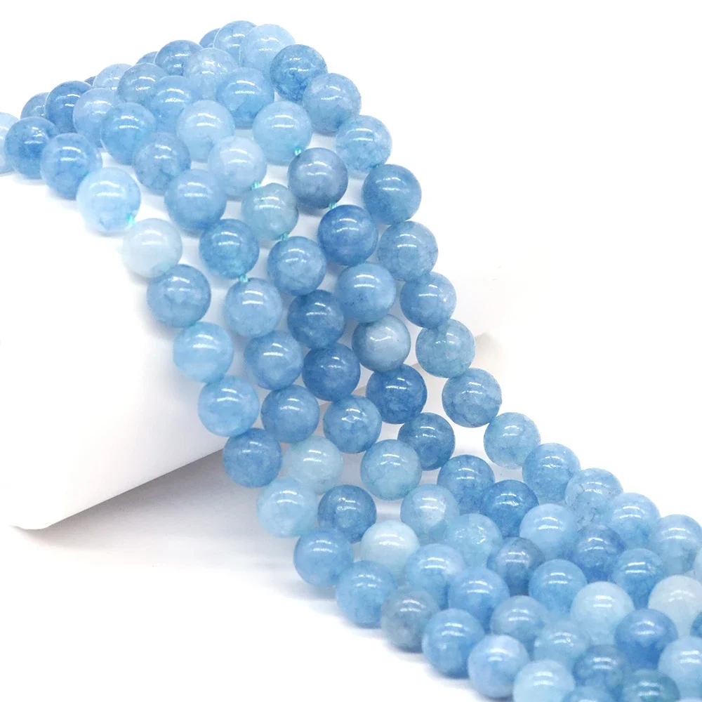 쥬얼리 제작용 천연 라운드 아쿠아 마린 스페이서, 느슨한 스톤 비즈, 치유 크리스탈, DIY 참 팔찌 목걸이 액세서리