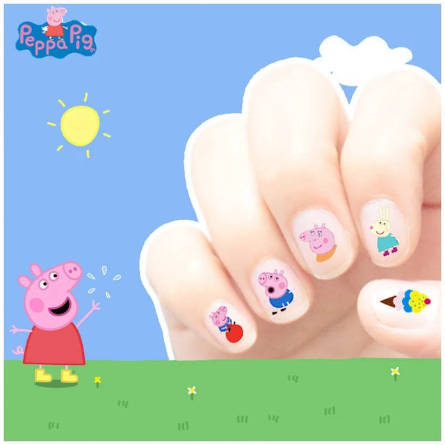 Pegatinas de uñas de Peppa Pig, juguetes Kawaii, muñecas de