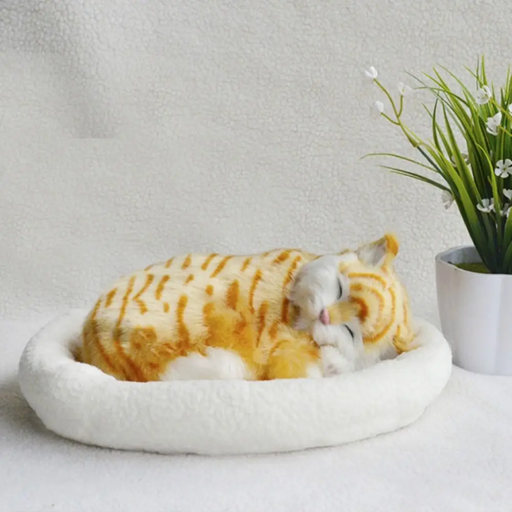 Realistic Sleeping Cat Dog Ornament Breathing Furry Electronic Pet Plush Stuffed Toy With Mat Electronic Pet Home Bedroom Decor tooarts saxophone player ornament iron art decor