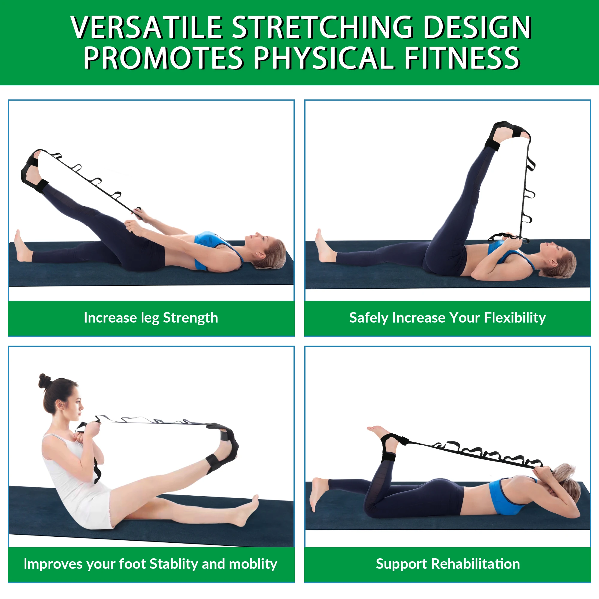 KOMZER Yoga Stretch Strap, Leg Stretcher, Pé Alongamento Belt com Loops, Ginástica Alongamento Banda, Treinamento de Ligamento Exercício
