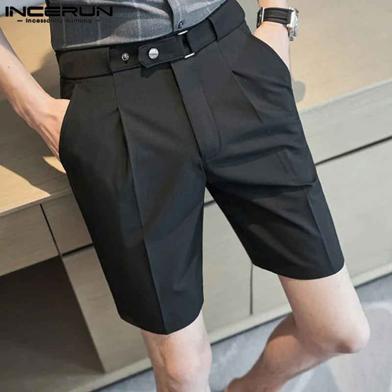 

INCERUN 2023 Korean Style New Men's Solid Color Casual Business Shorts Fashion Hot Sale Male All-match Comfortable Shorts S-5XL