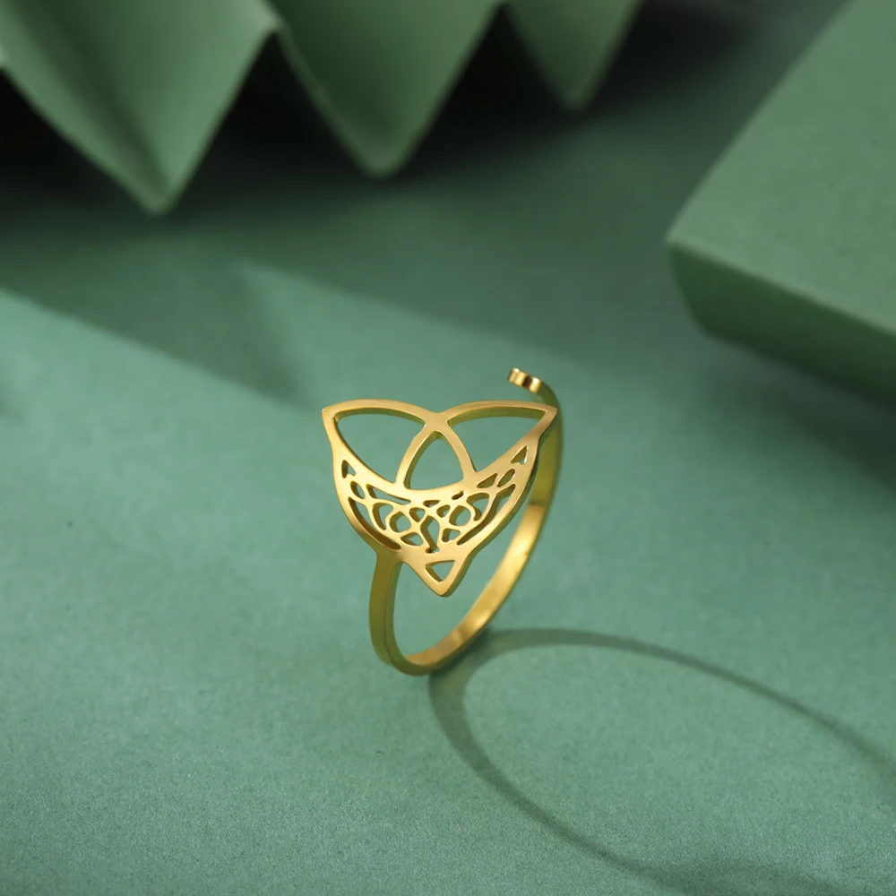 Dawapara Triquetra Filigran Halbmond-Ring Verstellbarer Dreifaltigkeitsknoten Glückssymbol Edelstahl Ehering Schmuck – Detail 23