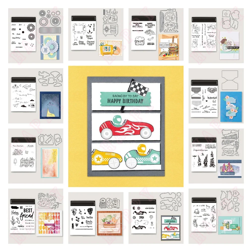 

Sports car and flowers Metal Cutting Dies and Stamps for Scrapbook roadster DIY Decoration Craft Embossing summer Ice cream New