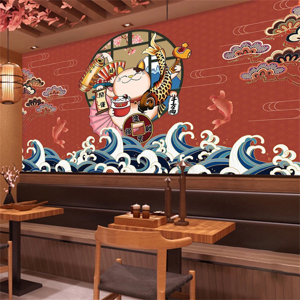 Personalizado Papel de Parede 3d Japonês Cobrindo Cozinha Sushi Restaurante Onda Ukiyo-e Papel de Parede Mural Decoração para Casa
