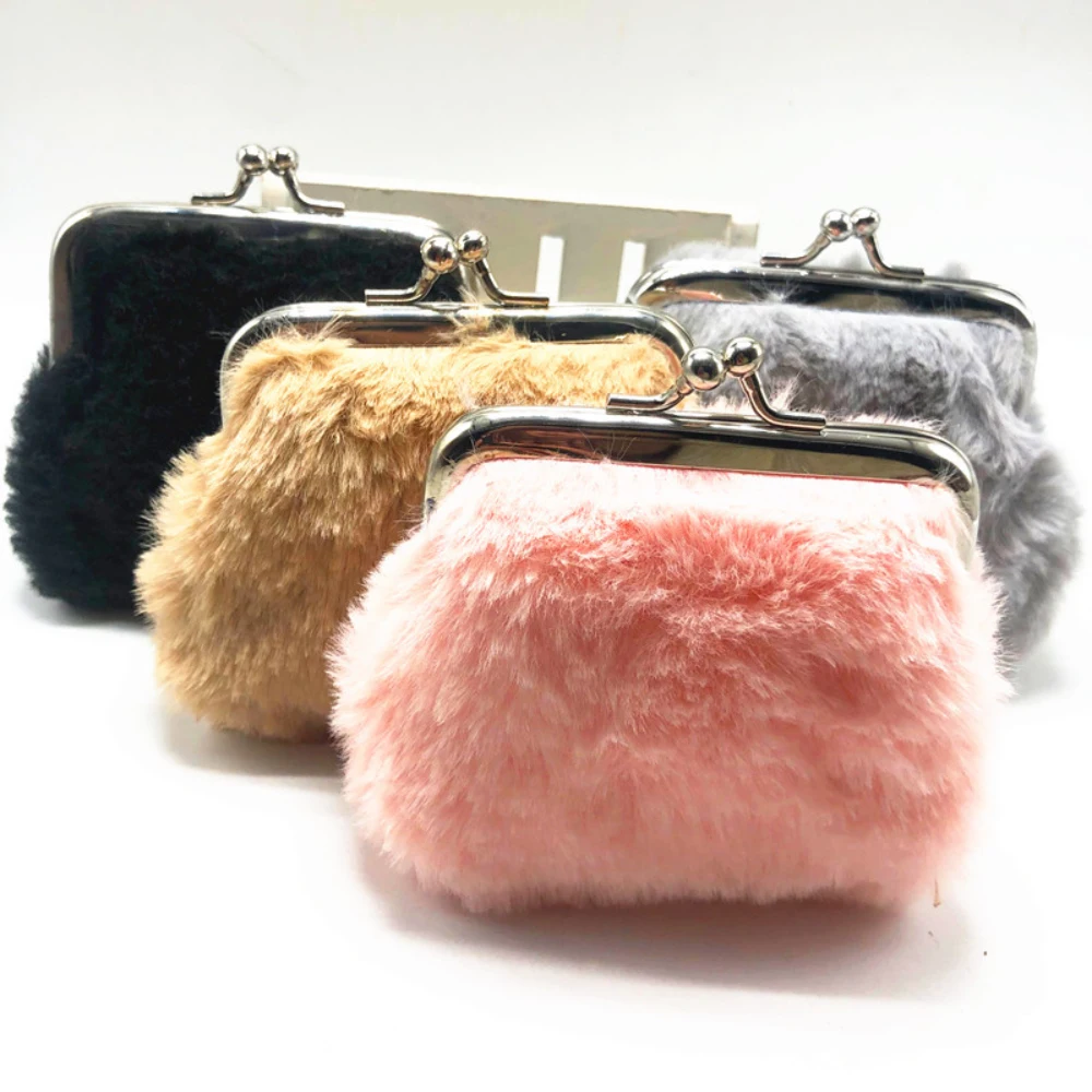 Korean Plush Coin Purse Clutch Bag Mini Wallet Pocket Women Cute Wallets Hasp Zero Wallet Bags Solid Color Jewelry Storage Bag
