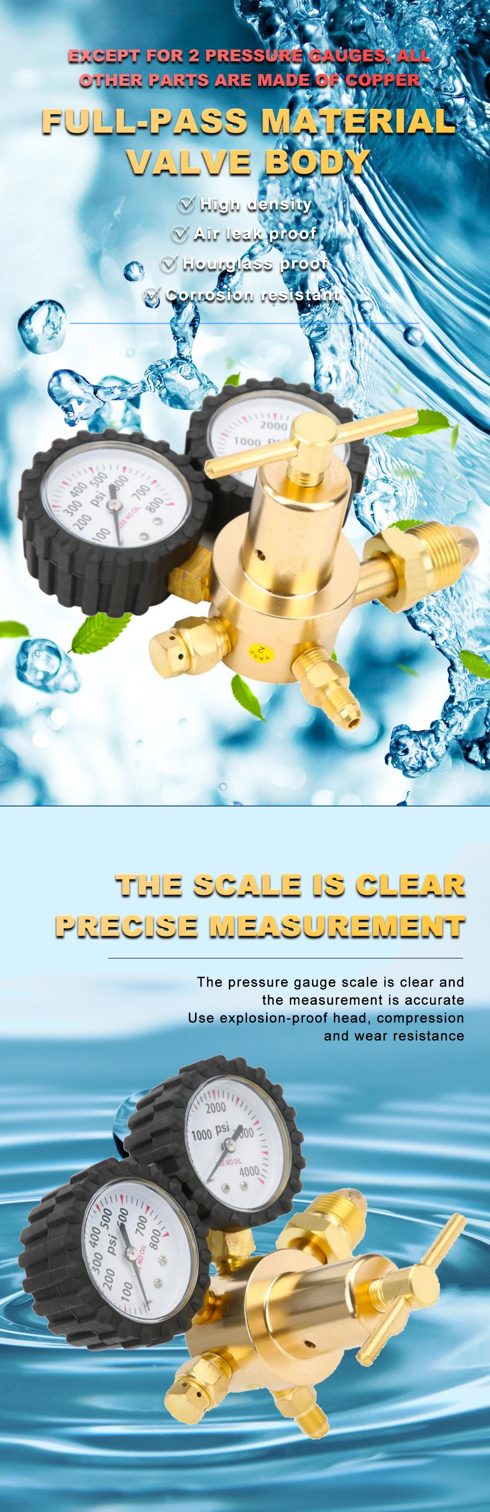 Description Picture 6 of item1/4" Brass Nitrogen Regulator 0-600PSI Gas Pressure Reducing Valve Connection Gauges CGA580