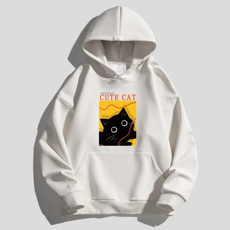 Black Cat Hoodie Men Women 100% Cotton Good Quality Hoodies High Street Style Lisa Same Kind Fashion Hooded Pullover Sweatshirt