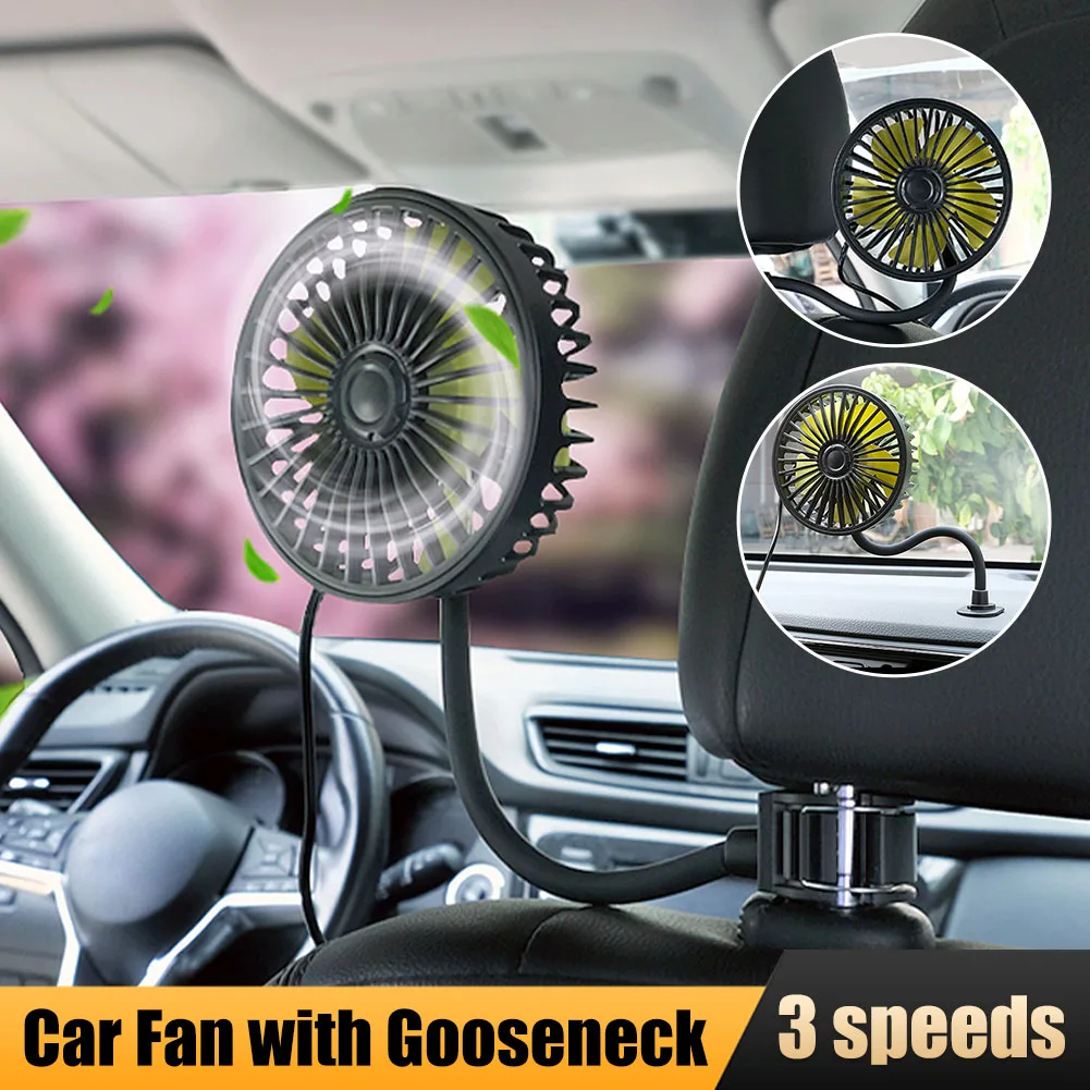 USB Car Fan with Flexible 360° Gooseneck Dashboard Seat Cooling Fan 3 Speed Adjustment Portable