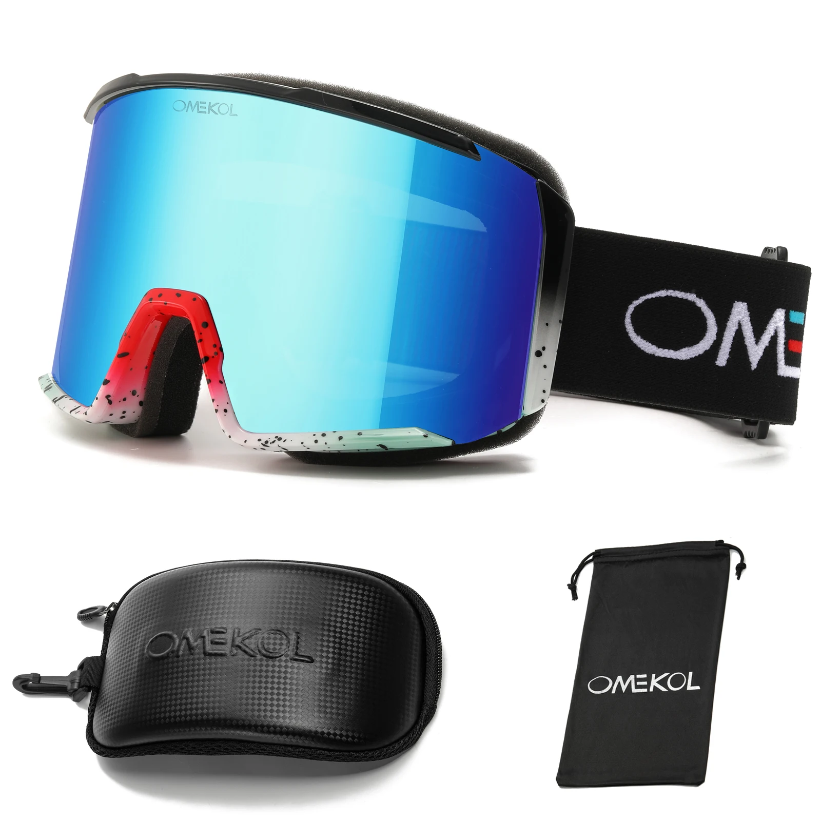 OMEKOL Brand New Double Layer Anti Fog Ski Goggles Snowmobile Glasses Snow Snowboard Mask with Case