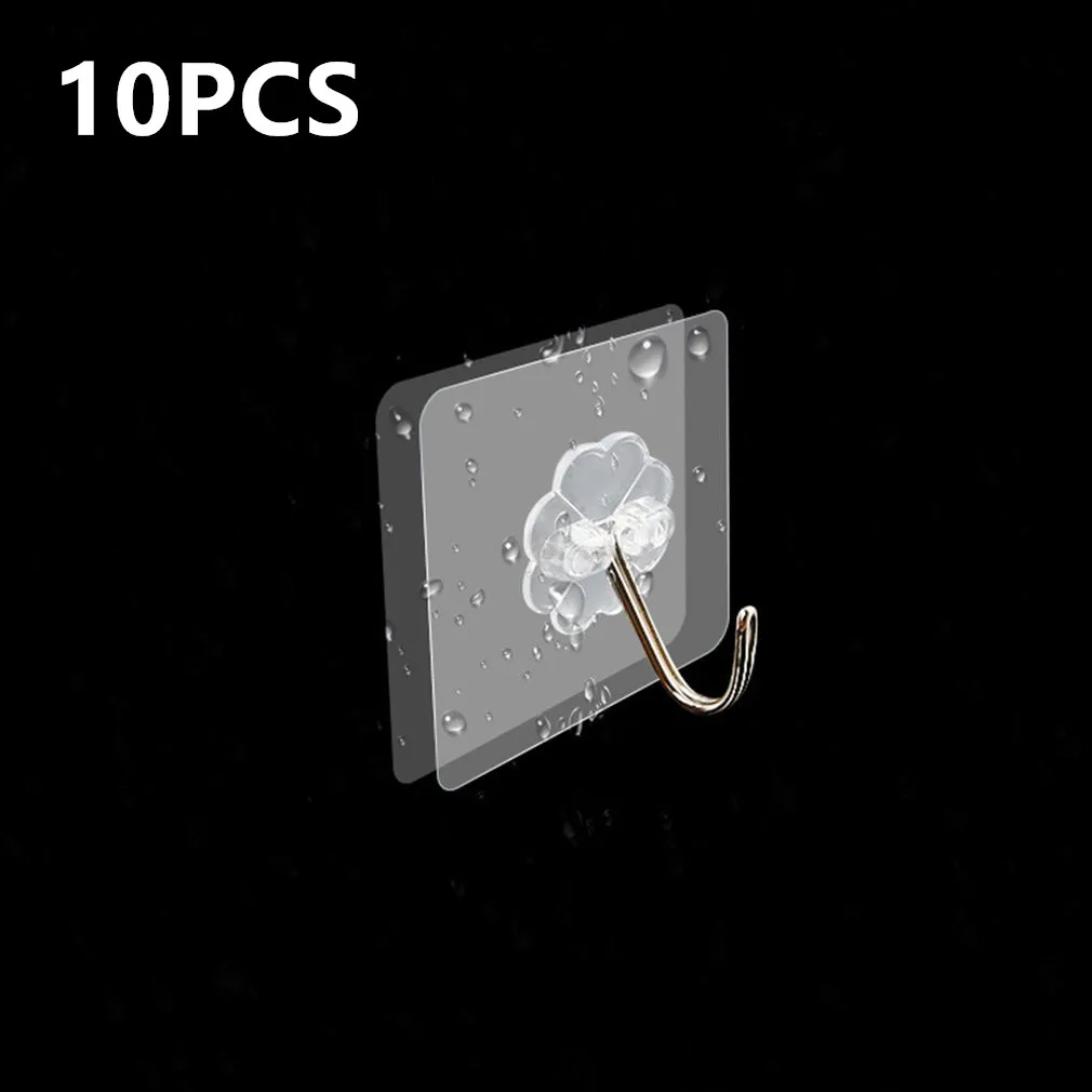 

10 Pcs For Hanging Kitchen Bathroom Storage Rack adhesive hook transparent Strong Self-adhesive Key Coat Towel Door Hanger Hooks