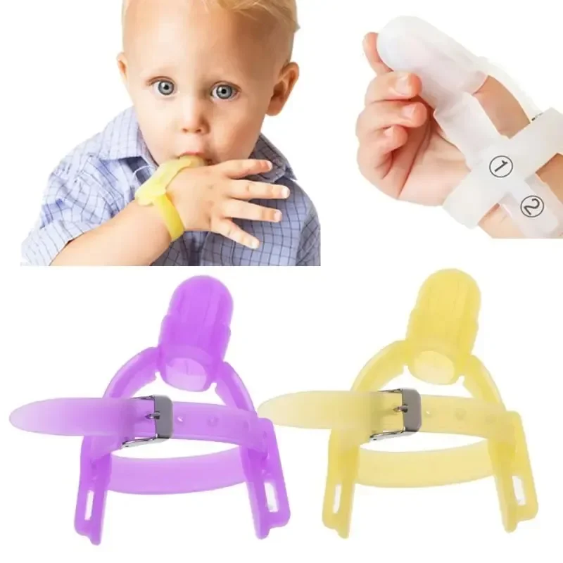 2 Colors Nontoxic Silicone Baby Kids Child Finger Guard Stop Thumb Sucking Wrist Band for Babies Prevent Bite Fingers Toys baby care kit